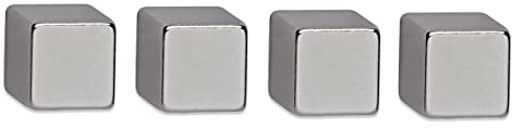 MAUL Neodym Magnet 10x10x10mm (4 Stück) | Magnet stark mit 3,8kg Haftkraft | Magnete in modernem Würfel Design | Würfelmagnet für Büro | Magnet für Magnettafel, Whiteboard | Silber