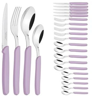 Tramontina - TRAMONTINA-Ménagère 24 pcs Carmel Inox et Plastique Lilas - Ensemble de Couverts Moderne et Pratique. Design Élégant, Résistant et Facile à Entretenir. Parfait pour Toutes les Occasions.