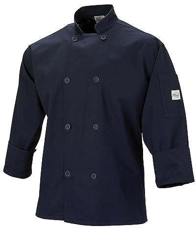 Mercer Culinary M60010NBM Millennia - Chaqueta de cocina para hombre con botones tradicionales, tamaño mediano, azul marino