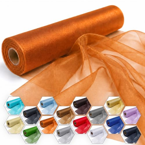 29cm x 25m Roll of Organza Sheer Fabric - Elegant Decorative Cloth for Wedding Chair Bows, Table Runners, Party Favours - Crafting Supplies for Ribbons, Dress Accents,and Bags, Orange#