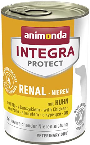 Nourriture de régime pour chien Integra Protect d’animonda, nourriture humide en cas d’insuffisance rénale chronique, au poulet, 6 x 400 g