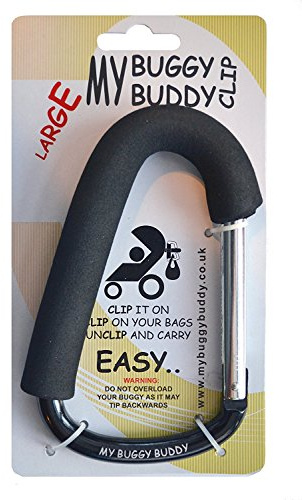 My Buggy Buddy Large Clip, Hook or Carabiner For Pram/ Stroller/ Pushchair, Foam Coating to Prevent Damage, Can Hold Up To 5 kgs, Large Size, Black