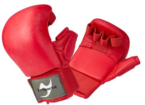 Ju-Sports Karate Handschuhe - rot, Kunstleder I Gepolsterter Hände Schutz für Training & Wettkampf I Karate Handschutz mit 2 Schlaufen mit Daumen I Größe S