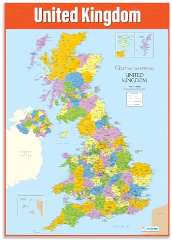 Map of the United Kingdom Poster - EXTRA LARGE (33 x 23.5) - Gloss Paper - Detailed Geography Classroom Wall Chart for Middle & High School by Daydream Education