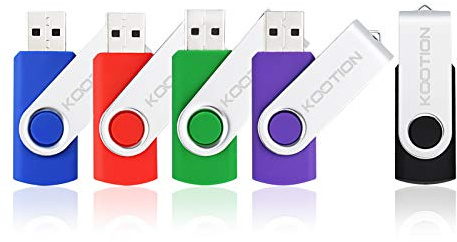 KOOTION 5 X 1GB USB Flash Drives Thumb Drives Pack Memory Stick USB 2.0(5 Colors: Black Blue Green Purple Red)