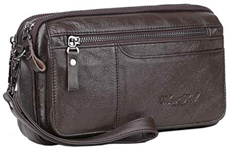 Xieben Bolso De Cuero Correa Para La Muñeca Para Hombre Titular De Teléfono Bolso Para La Bolsa Negocio Compartimientos Múltiples Bolso Phone Café