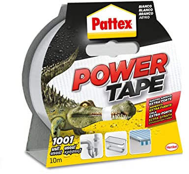 Pattex Power Tape, Nastro Telato Americano, Nastro Isolante Extra Forte per Carichi Pesanti, Per Tutti i Materiali, Impermeabile, Universale, Per Riparazioni, Fissaggio, Imballaggio, Bianco, 48mmx10m