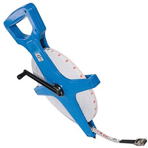 100 Meter / 330 Foot Long Tape Measure Open Reel - Metric & Imperial Graduations, Strong Plastic Case, Folding Handle - Surveyors, Builders - Loops