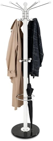 tectake® Appendiabiti da Terra 170cm, Mobile Ingresso, Attaccapanni da Terra con Portaombrelli e Supporto per Borse, Appendiabiti Ingresso, Design Moderno, Arredamento Casa e Ufficio - Bianco