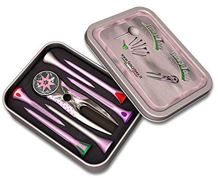 Fancytees M24 Lady Set - Pitchgabel + Ballmarker + Golf Tees Kunststoff Pink Bunt (Stern)
