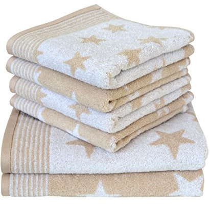 Dyckhoff Stars Frottier Handtücher Set, Baumwolle, Sand, 4xHandtuch 50x100cm 2X Duschtuch/Badetuch 70x140cm