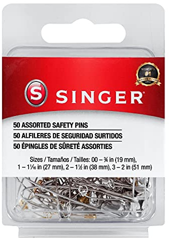 Singer 00225 Assorted Steel and Brass Safety Pins, Multisize, 50-Count