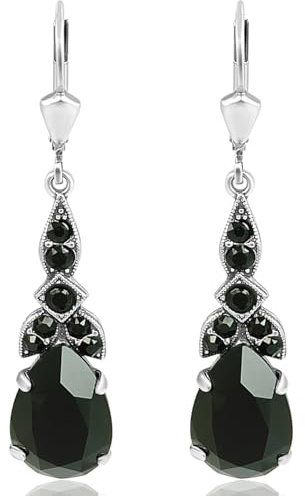 Jugendstil Ohrhänger Silber Schwarz Markenkristalle aus Österreich NOBEL SCHMUCK