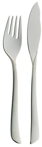 WMF Virginia Fischbesteck 2 teilig 1 Person, Fischgabel, Fischmesser, Cromargan Protect Edelstahl teilmattiert, kratzbeständig, spülmaschinenfest