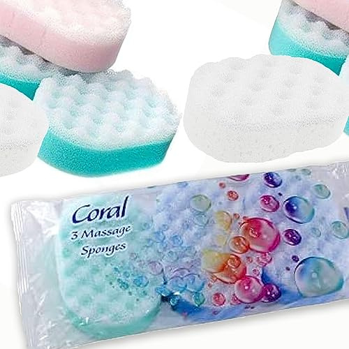 Coral Lot de 3 éponges de massage (les couleurs peuvent varier)