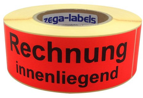 zega-labels Warnetiketten - Rechnung innenliegend - 500 Stück je Rolle - 150 x 50 mm - Versandaufkleber Papier Leuchtrot stark haftend