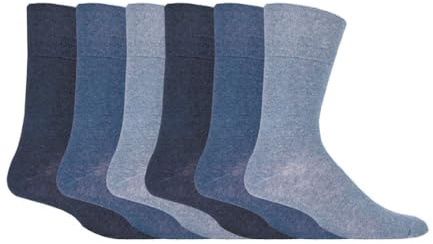 IOMI Footnurse - Mens 6 pack loose non elastic diabetic socks with hand linked toe seams in 5 colours (Blue)(Size: 6-11 UK)