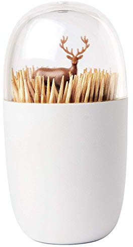 Qualy QL10212-BN Deer Meadow Zahnstocherhalter, Kunststoff, 9,5x5cm, White, Brown And Clear