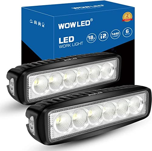 WOWLED 6 Inch LED Light Bar for 4x4, 2 Pack 18W Work Light 12V Flood Motorbike Work Lamp, LED Bar Fog Lights for Off Road Driving, Reverse Lamp for Trucks SUV ATV UTE 4WD