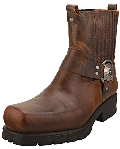 New Rock Botines de Cuero Unisex M.7605-S20 NEOBIKER marrón, Estilo Urbano y rockero, Suela de Goma Natural Cosida, tacón 5 cm, Plataforma 2 cm, Elegantes y cómodos para Uso Diario Talla 43