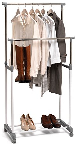 DOMO PAK LIVING Stander appendiabiti con ruote e tubi telescopici, doppia barra appenderia