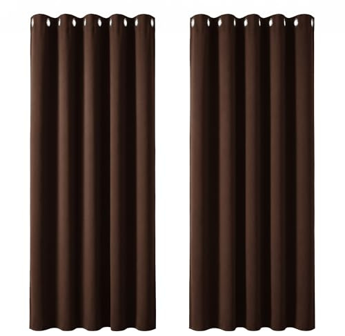 Deconovo Blackout Curtains for Living Room Super Soft Thermal Insulated Eyelet Curtains Bedroom 66 x 90 Inch Drop Chocolate 1 Pair