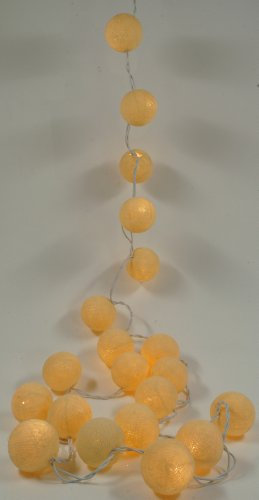 GURU SHOP Stoff Ball Lichterkette, 20`er LED Kugel Lampion Lichterkette - Vanille, 7x7x350 cm