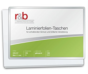 r&b FT-A7-125 lamineringsfolie A7, 80 x 111 mm, 2 x 125 mic, 100 stycken, glänsande