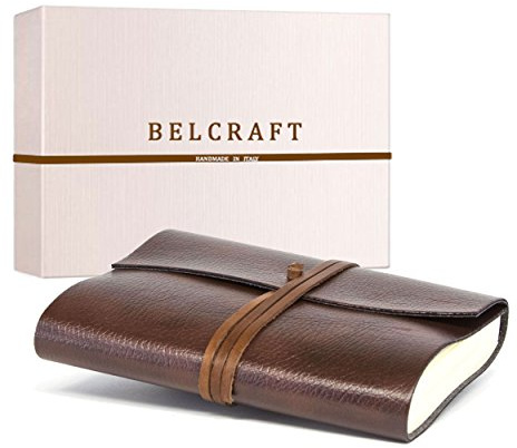 Belcraft Tivoli Journal Intime/Carnet de Notes RECHARGEABLE en cuir recyclé de fabrication artisanale Italienne, Cadeau Spécial, Journal de Voyage, Notebook (12x17 cm) Brun