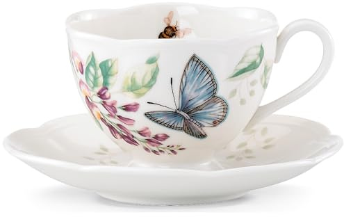 Lenox Porcelain Meadow Cup and Saucer, 1.3 LB, Blue Butterfly