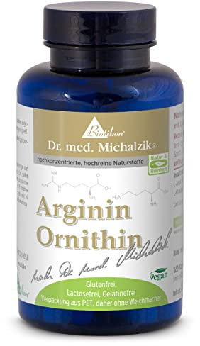 Arginin Ornithin Dr. med. Michalzik - 120 Kapseln - je Kapsel 300 mgL-Arginin 300 mg L-Ornithin - ohne Zusatzstoffe - von BIOTIKON®