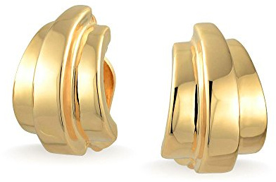 Bling Jewelry Moderno pulido clip lineal a medio aro en los pendientes