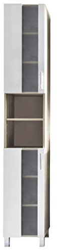 trendteam smart living - Porto - Hochschrank - Eiche/Weiß - moderner Badschrank mit satiniertem Glas - (BxHxT) 33 x 191 x 31 cm - 2 Ablagen, 6 Fächer und 4 Einlegeböden