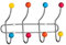 Premier Housewares Wandhakenleiste Chrom, 8 Haken, Bunte Kunststoffabschlüase, Kunststoff, Mehrfarbig, 8x31x19