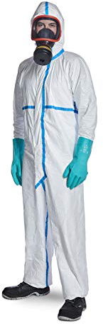 DuPont Tyvek 600 Plus Chemikalienschutzkleidung mit Kapuze und Überklebte Nähte, Kategorie III, Typ 4-B, 5-B und 6-B Weiß Größe L