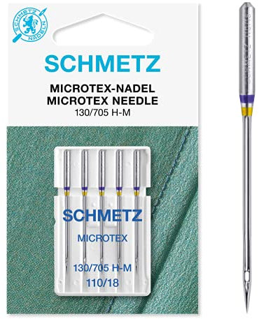 SCHMETZ | 5 Aiguilles pour machines à coudre | Microtex | 130/705 H-M | Grosseur 110/18 | Convient pour les tissus particulièrement denses ou fins