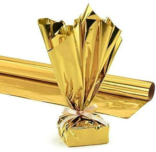 PMU Gift Wrap Mylar Roll Metallic Gold 2-sided, 48 Inches X 25 Ft Roll 1.4 Mil Highly Reflective Mylar Film, Great for Gifts, Birthdays, Christmas, Baskets, Arts & Crafts