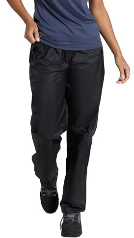 Mountain Warehouse Pakka Womens Waterproof Over Trousers - Packaway Bag, Breathable Rain Pants, Hook & Loop Ankle Opening Ladies Rainwear - Spring Summer, Outdoors Black Women's Size 12