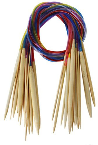 Beyond Dreams 18 Rundstricknadeln mit Nadeln aus Bambus Nadelstärke von 2mm-10mm mit Zwischengrößen - Länge 80 cm - bunter Schlauch - Stricknadel Set - Anfänger geeignet