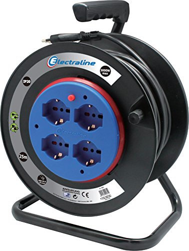 Electraline 49031 Avvolgicavo a Tamburo Fisso con 25mt, Nero/Blu, 25 mt