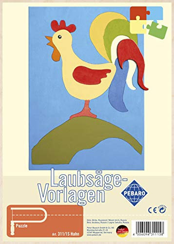 Pebaro 311/1S Laubsägevorlage Hahn Puzzle, 3mm Sperrholz DIN A 4, Motiv vorgedruckt, aussägen mit Laubsägebogen, basteln, anmalen, fertig, Laubsägen, Basteln mit Holz, Geschenkidee