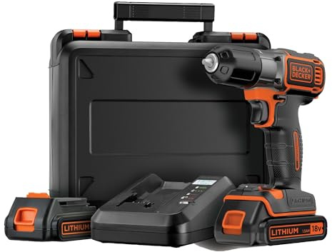 Black+Decker Autosense Akku-Bohrschrauber (Akkubohrer mit Autoselect-Technologie und LED-Arbeitslicht zum Bohren in Holz und Metall und zum Schrauben - 1 x Akkuschrauber Li-Ion 18 V + 2 Akkus) ASD18KB