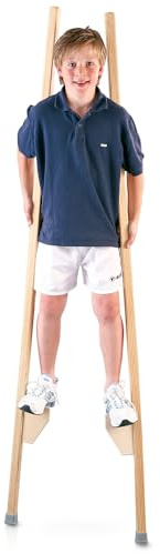 Sport-Thieme Stelzen | Kinderstelzen aus Massivholz | Höhenverstellbar bis 51 cm | Mit Gummikappen | Belastbar bis 90 kg | Ab 4 Jahren | Markenqualität
