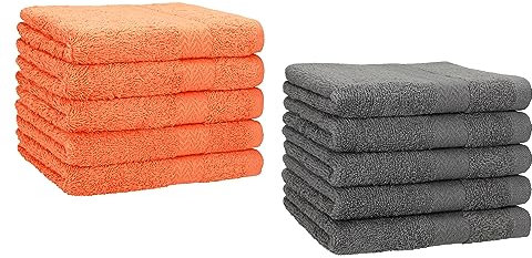 Betz 10 Stück Gästehandtücher Premium 100% Baumwolle Gästetuch-Set 30x50 cm Farbe orange und anthrazit