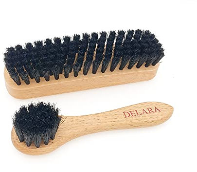 DELARA Une Petite Brosse à Chaussures et Une Petite Brosse à Cirage en Poils naturels, Couleur: Noir