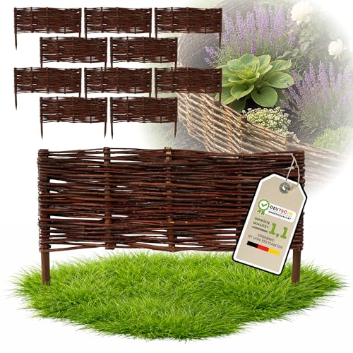 Floranica 10 pezzi Recinzione in vimini 30 cm x 60 cm – Staccionata da giardino intrecciata Palizzata Recinzione naturale Bordo aiuola