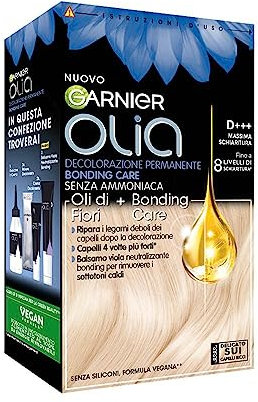 Garnier Olia Tinta Capelli, Decolorazione Senza Ammoniaca, Fragranza Delicata, Massima Schiaritura del Colore, Con Oli di Fiore di Origine Naturale, Decolorante D+++