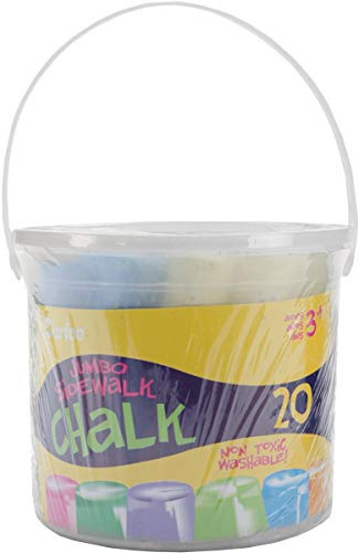 Darice Jumbo Sidewalk Chalk, Colors may vary (20pc) – Bring Artwork to Life Outside – Sized for Small Hands – Reusable Storage Bucket – Non-Toxic, Washable – Great Screen-Free Activity for Kids