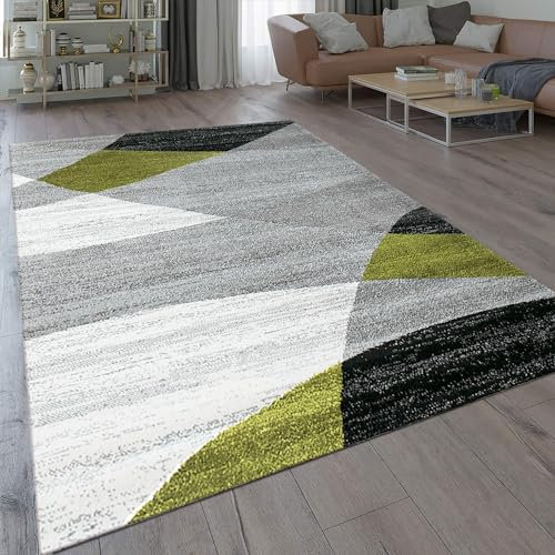 VIMODA Teppich Geometrisches Muster Meliert in Grün Grau Weiß Schwarz Kurzflor Wohnzimmer, Maße:160x220 cm