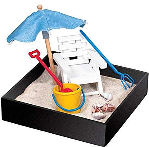 Executive Sandbox - Beach Break - Mini Desktop Set - Stress Relieving Office Decor - Includes 5” x 5” Sandbox,10 Island Accessories, and Fine Sand